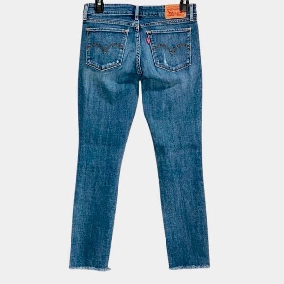 Levi’s 711 Distressed Skinny Jeans with Raw Hem in Blue Wash Women’s 26 - Picture 4 of 8